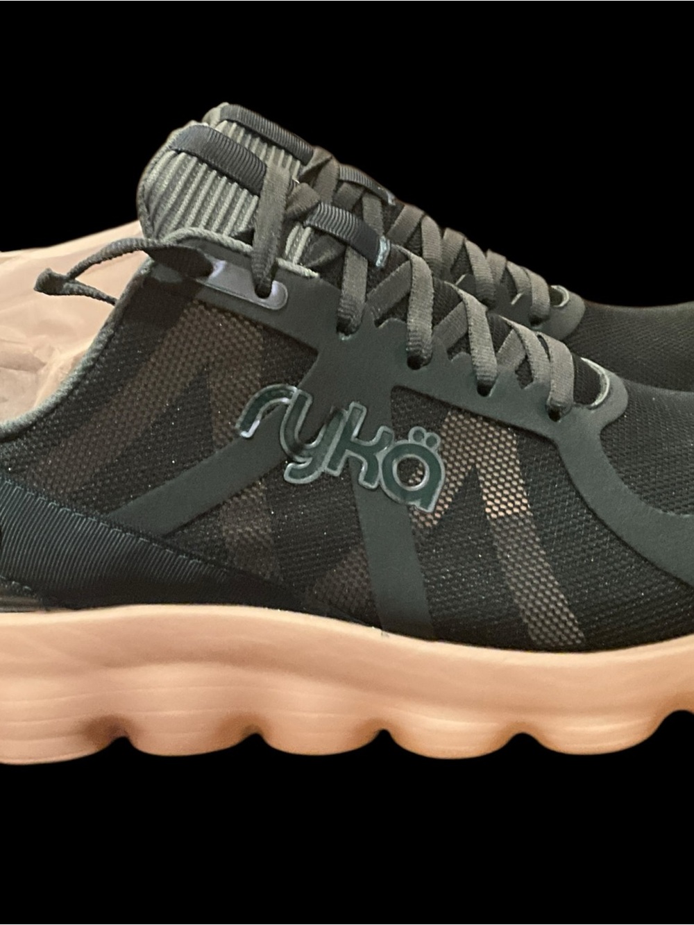 Ryka Black Mesh Trainer with Blush Pink Sole